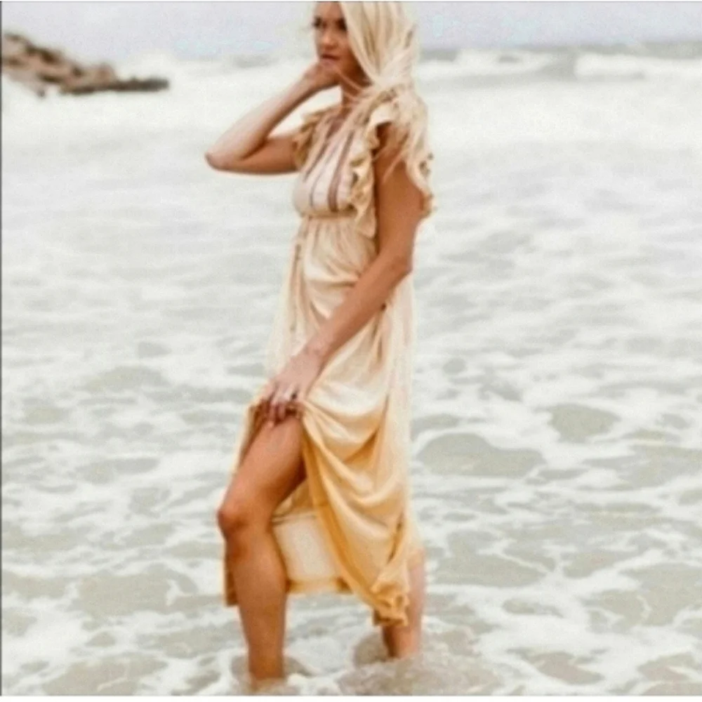 Free People Bali Will Wait For You Dress in Garbanzo Oversized Boho Sz XS